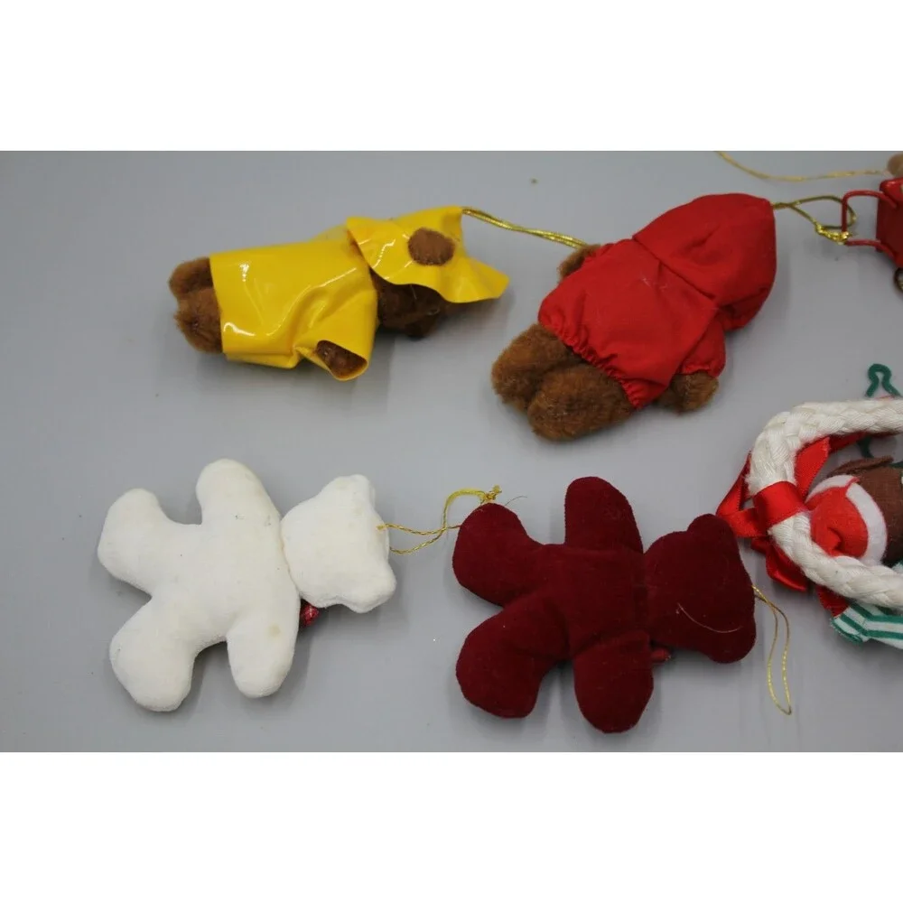 Vintage Teddy Bear MCM Christmas Decor Lot Of 10 Raincoat Penguin Pajamas Bows